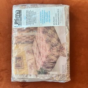 Vintage ultima 1970s full flat fitted sheet NWT floral retro brown print